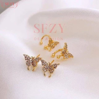 ส่งไวร้านไทย🧸ต่างหูคลิปหนีบ ต่างหูผีเสื้อ เพชร แฟชั่น เครื่องประดับ ผู้หญิง สไตล์เกาหลี สวยเก๋ๆ AE22