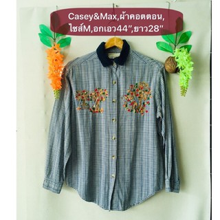 เสื้อเชิ้ต Casey&amp;Max ไซส์M ผ้าคอตตอนลายสก็อตปักลายสวยมาก มือสองญี่ปุ่น สวยใหม่ รายละเอียดและขนาดดูในรูปค่ะ