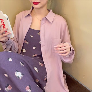 CHUUCHOP_พร้อมส่ง(C6217-C6218)💓✨🧸Purple summer dress and shirt เดรสสายเดี่ยวลายดอกไม้ และเสื้อเชิต (ขายแยกชิ้น)