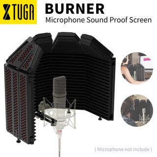 Xtuga Burner-Pro แผงป้องกันไมโครโฟน แบบพับได้ 5 แผง พร้อมฝาครอบด้านบน ดูดซับเสียงรบกวน สําหรับไมโครโฟนคอนเดนเซอร์ บันทึกเสียง วิดีโอ