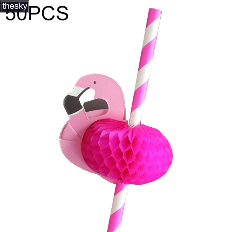 50 ชิ้น 3D Flamingo Pink Cocktail Straw