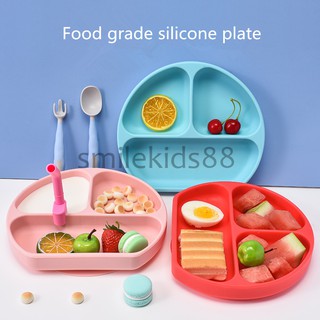 จานซิลิโคนก้นดูด 3 ช่องแยกกัน จานสำหรับอาหารดูด ถ้วยสำหรับเด็กBaby divided plate integrated auxiliary food eating suctio