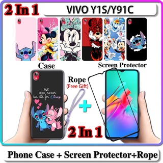 2 IN 1 เคส VIVO Y1S Y91C เคส พร้อมกระจกนิรภัยโค้ง เซรามิก ป้องกันหน้าจอ สติช และมินนี่