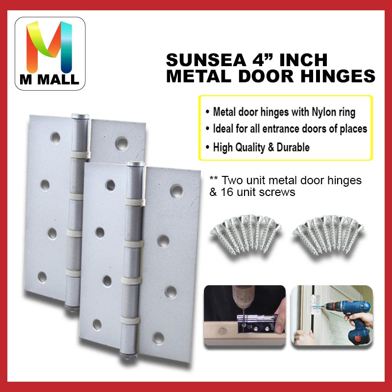 M MALL Sunsea 4 นิ้ว / 102 มม. x 76 มม. x 2.0 บานพับประตูโลหะคุณภาพสูงพร้อมกลไกแหวนไนลอน (1 คู่)