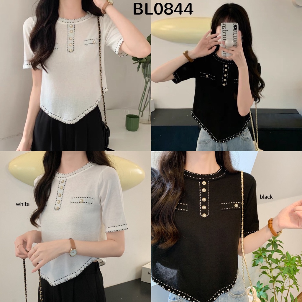 BL0844 เสื้อไหมพรม Monochrome Curve