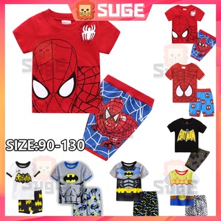 【Suge】ชุดเสื้อยืดแขนสั้น กางเกงขาสั้น ลายการ์ตูนสไปเดอร์แมน กัปตันอเมริกา แบทแมน แฟชั่นฤดูร้อน สําหรับเด็กผู้ชาย และเด็กผู้หญิง