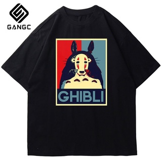 แขนสั้นcrew neckขายดี เสื้อยืดลําลอง แขนสั้น พิมพ์ลายการ์ตูนอนิเมะ Studio Ghibli kawaii Spirit Away Miyazaki Hayao BBlph