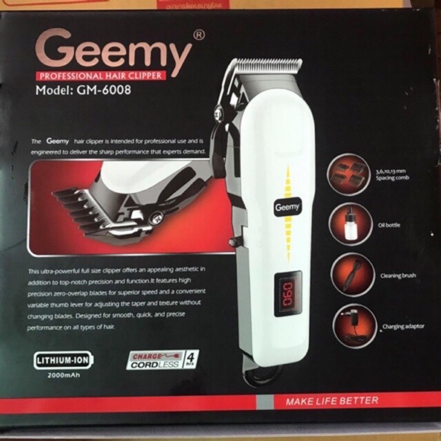 (สินค้าพร้อมส่ง) ปัตตาเลี่ยนไร้สาย Gemei รุ่นGM-6008 PROFESSIONAL HAIR CLIPPER(White)
