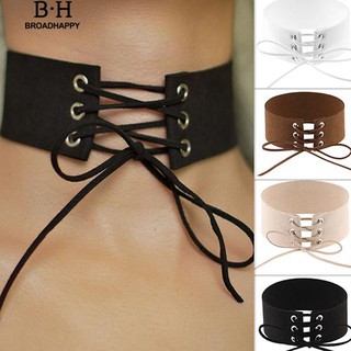 👍broadhappy🔥สตรีวินเทจพังก์โกธิคลูกไม้สายหนังนิ่ม Faux เค้นคอกว้างเค้นคอสั้นสร้อยคอ  choker