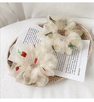 48、Large intestine hair circle lovely girl Net Lace Chiffon embroidery fruit pineapple cherry large intestine hair ring Seng fresh hair ornament