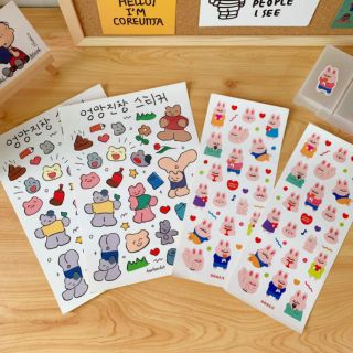 ✨พร้อมส่ง✨🐻 สติ๊กเกอร์แผ่นน่ารักๆ Cute Cartoon Bunny*Bear Series Sticker Sheet