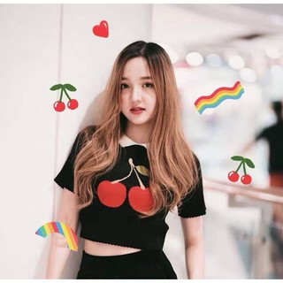 เชอรี่ยัก 🍒🍒 newww  เสื้อครอปไหมพรม ลายเชอร์รี่ ถามสต็อคของก่อนสั่งซื้อนะคะ