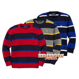 [แท้]RL076 เสื้อแขนยาวไหมพรม RL รุ่น Stripe Crew-Neck Sweater (สำหรับเด็กอายุ 3-5 ปี) ผ้าไหมพรมนุ่มมาก