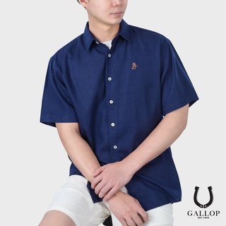 GALLOP : LINEN CASUAL SHIRT เสื้อเชิ๊ตผ้าลินินแขนสั้น รุ่น GW9019 สีกรม