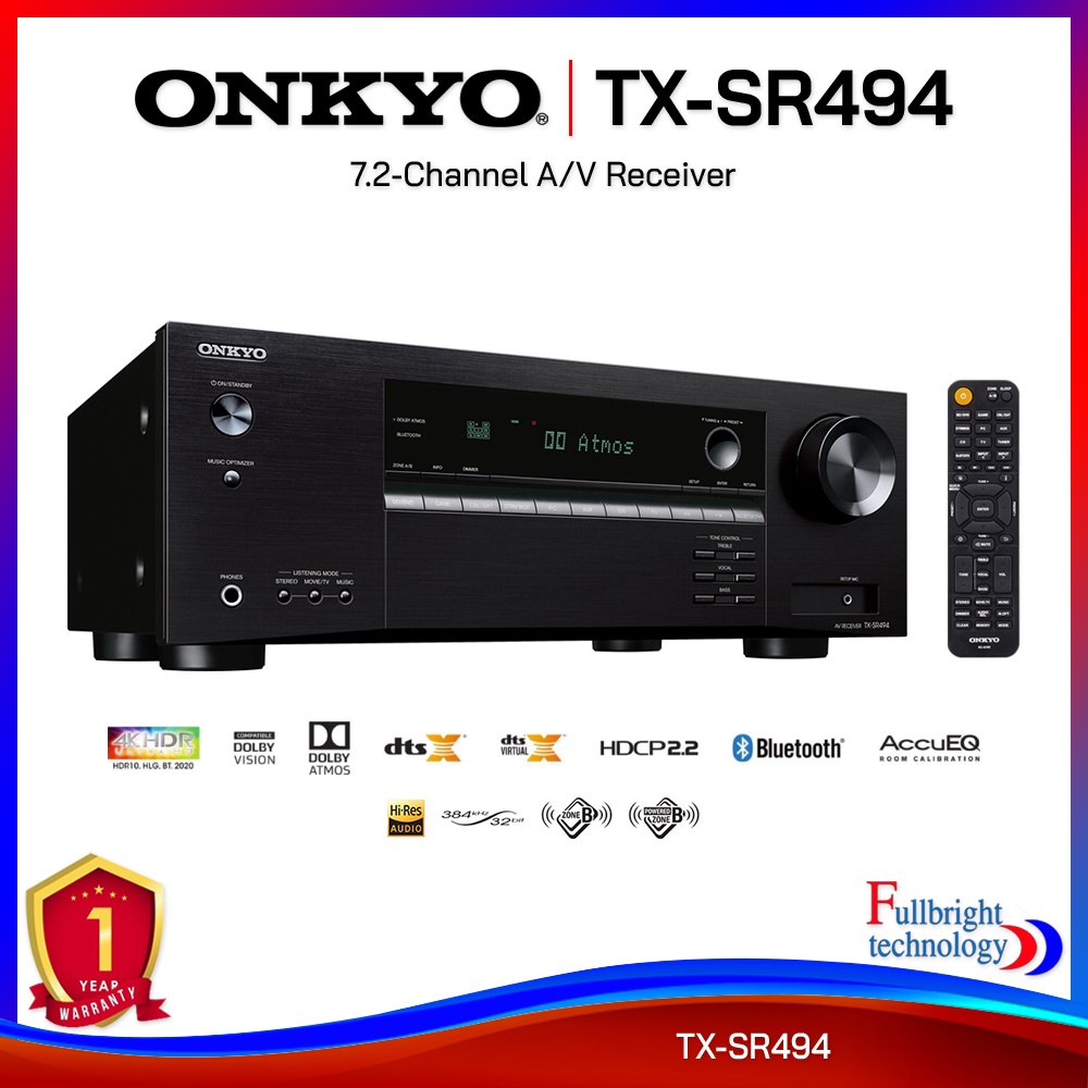 Onkyo TX-SR494 7.2-Channel A/V Receiver รองรับ Dolby Atmos และ DTS Virtual: X รับประกันศูนย์ไทย 1 ปี