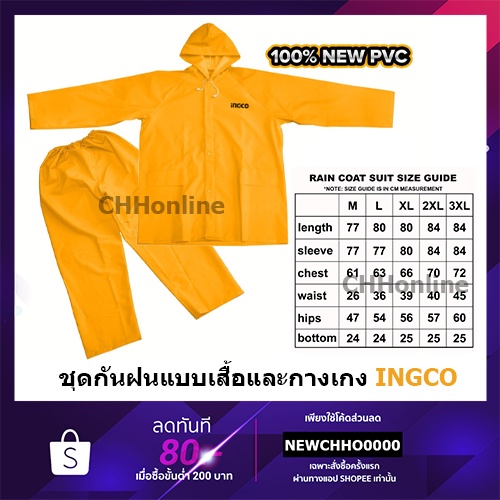 INGCO ชุดกันฝนแบบเสื้อและกางเกง HRCTSKT031 ชุดกันฝน กันฝน เสื้อกันฝน