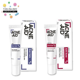 ใหม่ Acne Aid(แอคเน่ เอด) Spot Gel Anti-Acne เจลแต้มสิวสูตรพิเศษ และ Gel Scar Care ลดรอยดำ รอยแดงขนาด 10 กรัม [EXP.09/2023]