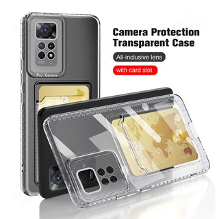 For Redmi Note 11 pro plus 4G 5G Credit Card Slot Holder Transparent Shockproof Case TPU Cover For Xiaomi redmi 11s 10s 10 pro max