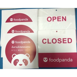 FoodPANDA ป้ายติดโฆษณาพลาสติก8”*8”2ชิ้นพร้อมสติ๊กเกอร์3แผ่นใหม่