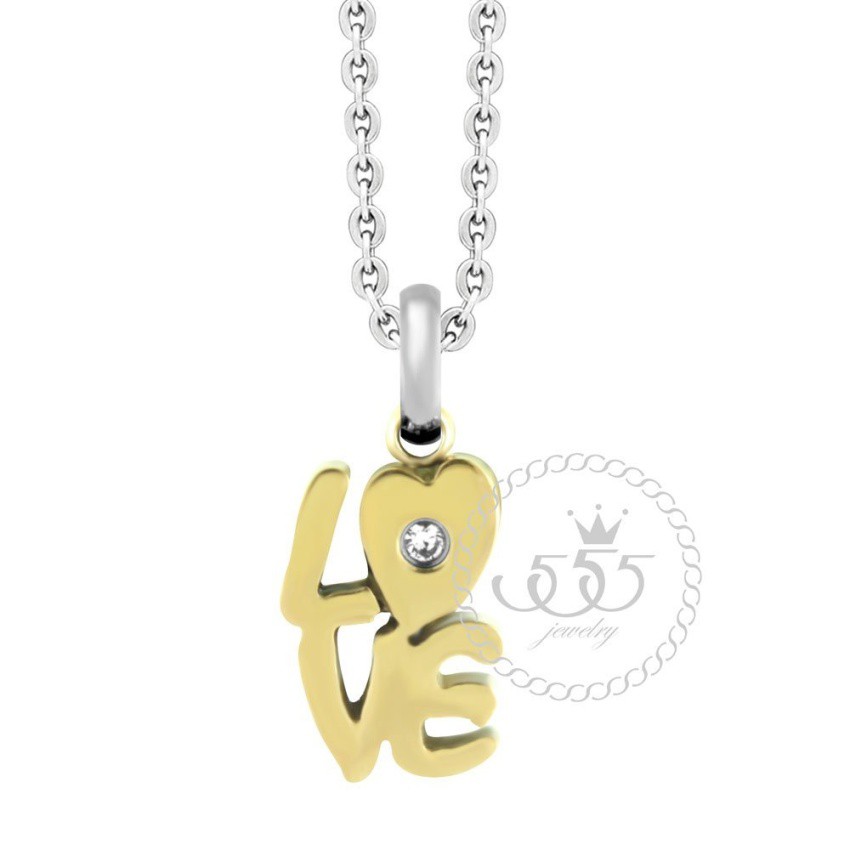 555jewelry สร้อยคอพร้อมจี้ คำว่า LOVE ดีไซน์สวย ตกแต่งด้วย CZ รุ่น 555-P003 - จี้สร้อยคอ จี้ห้อยคอ (