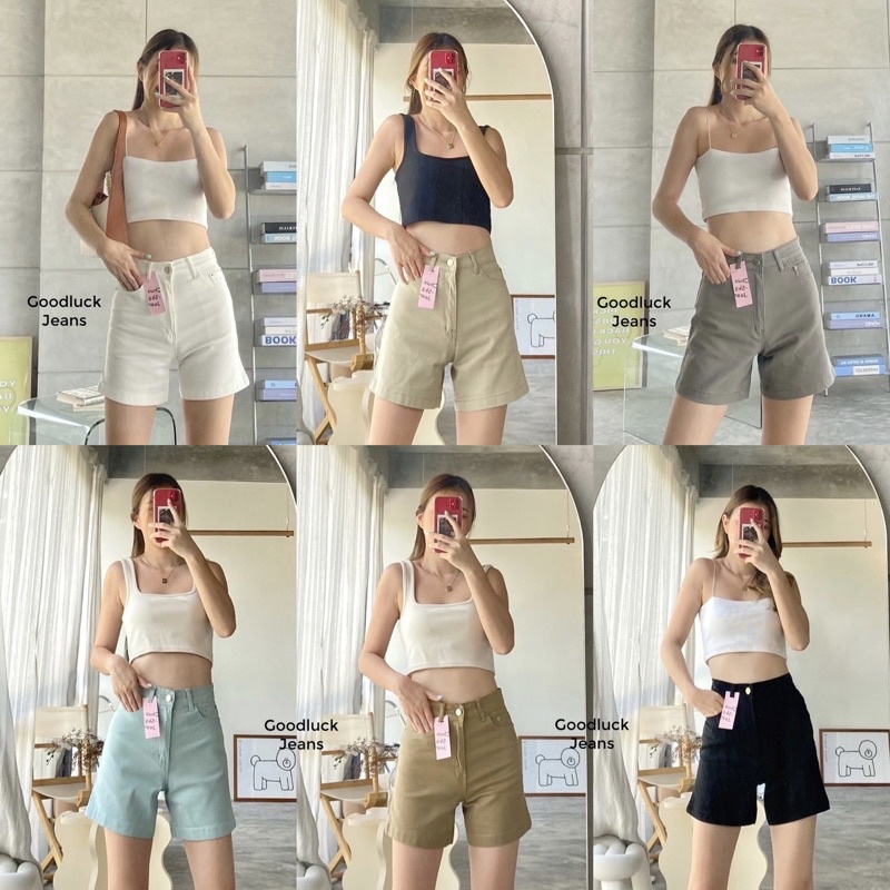 Newกางเกงขาสั้นเอวสูงผ้ายืดสีพาสเทลน่ารักทรงสวย