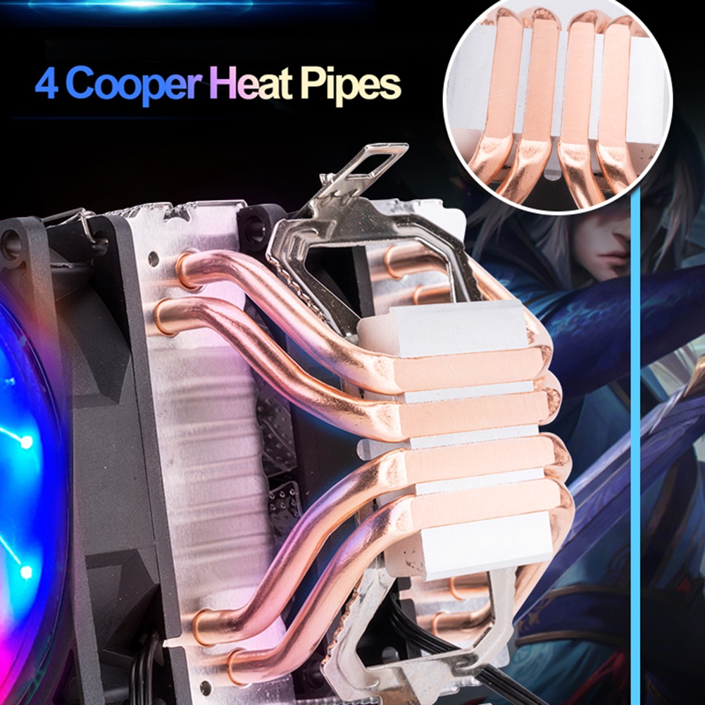 4 Heatpipes RGB CPU Cooler Radiator Silent PWM 3PIN For Intel LGA 1150 ...