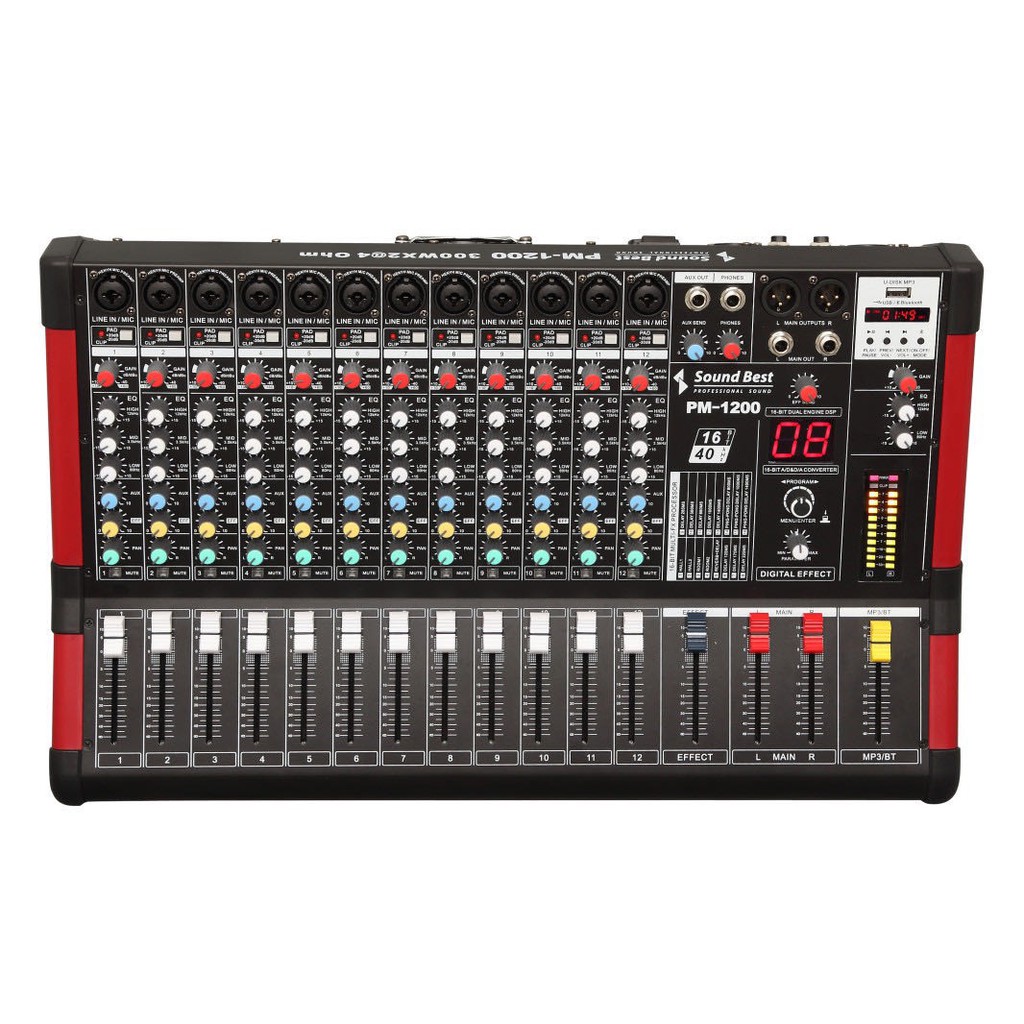 Sound Best Power Mixer 12CH รุ่น PM-1200 เครื่องปรับแต่งเสียง เครื่องเสียง มิกเซอร์ (สินค้าใหม่แกะกล่อง รับประกัน 1 ปี)