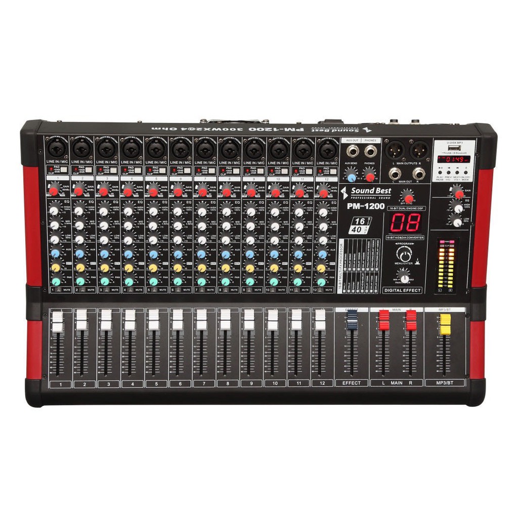 Sound Best Power Mixer 12CH รุ่น PM-1200 เครื่องปรับแต่งเสียง เครื่องเสียง มิกเซอร์ (สินค้าใหม่แกะกล