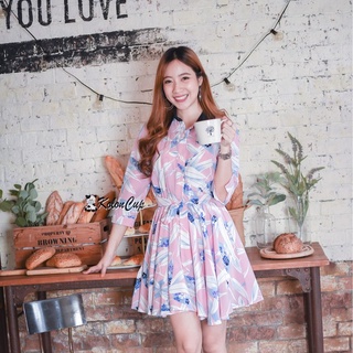 KolonCup ชุดเดรสชมพูคอปกดำ ชุดใส่เที่ยว ใส่ลำลอง รหัส KL1020