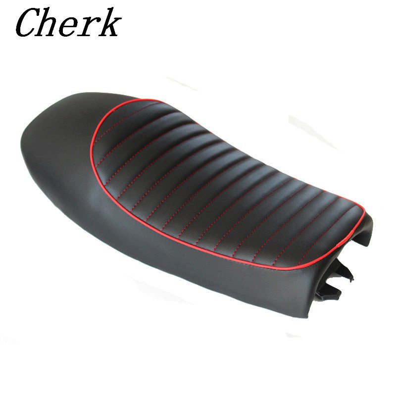 Cafe Racer Hump Seat - Gloss Black With Diamond Pattern & White Stitching (Requires Modification)