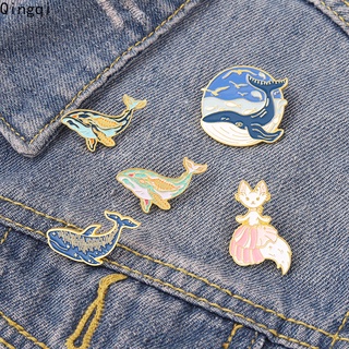 Cartoon Whale Enamel Pin Dreamy Humpback Whale Brooches Cat Mermaid Art Metal Badges Bag Clothes Lapel Pins