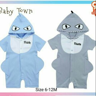 💥ชุดหมีรอมเปอร์มีฮู้ท Shark moncaramel Size 6-9-12m. 🐋🐋