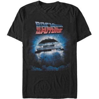 100%cotton เสื้อยืดคอวีผู้ชาย Fifth Sun Mens Back To The Future Retro Delorean Poster T-Shirt men เสื้อ ยืด ผู้ชาย คอกล