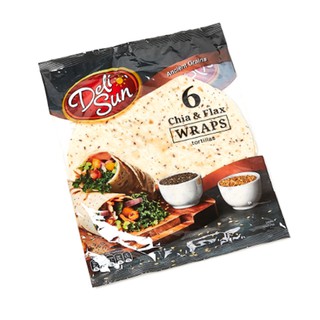 เดลี่ซัน แผ่นแป้งตอร์ติญ่าแผ่นแป้งสาลี เจีย และ แฟลกซ์ตอร์ติญา  360g Deli Sun  Chia &amp; Flax Tortilla Wraps 6แผ่น 9"360 g