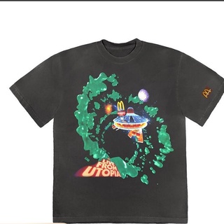 เสื้อยืดผ้าฝ้ายพิมพ์ลายขายดี เสื้อยืดแขนสั้น พิมพ์ลาย TRAVIS SCOTT TS McDonalds joint space UFO เรียบง่าย สําหรับผู้ชาย