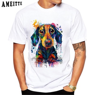 เสื้อยืดผ้าฝ้ายพิมพ์ลาย เสื้อยืด พิมพ์ลายสัตว์ Ameitte Dachshund สีสันสดใส สําหรับผู้ชาย