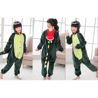 เด็กไดโนเสาร์สีเขียว Kigurumi ชุด Cosplay สัตว์ชุดนอน Onesie Sleepwear Set