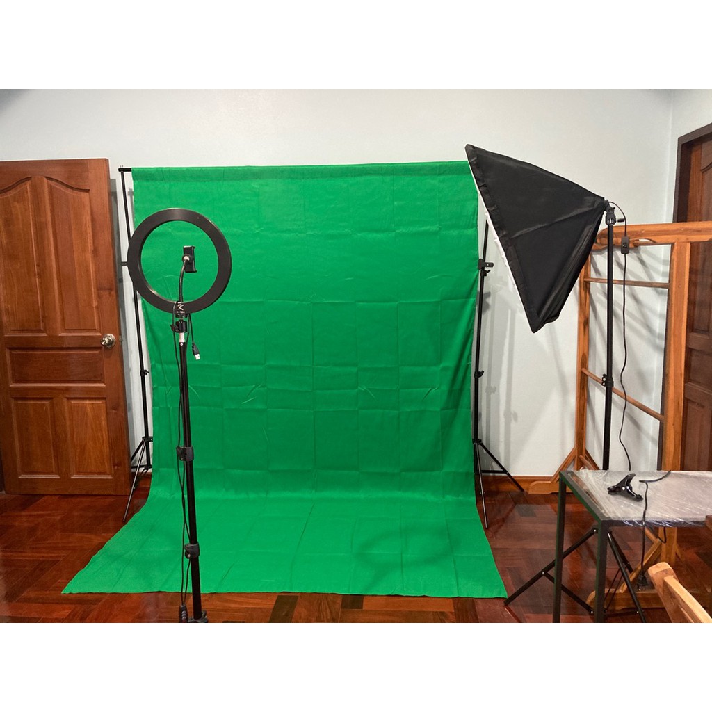 ฉากและผ้าถ่ายรูปขนาด 3x4 เมตร ครบเซตสีเขียว