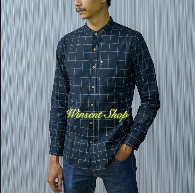 เสื้อเชิ้ตคอจีนตารางแขนยาวผ้าoxford ทรงสลิม รูปที่ 8