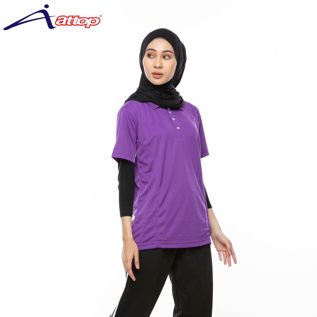 ATTOP เสื้อคอลลอร์กีฬาสีม่วง Microfibre เสื้อคอปกธรรมดา Unisex ADF1457