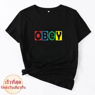 เสื้อยืดผ้าฝ้ายพิมพ์ลายแฟชั่น Bts Obey เสื้อยืดลําลองแฟชั่นสําหรับสตรีแขนสั้นคอกลมพิมพ์ลาย