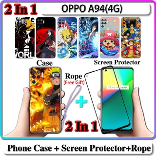 2 IN 1 เคส OPPO A94(4G) เคส พร้อมกระจกนิรภัยโค้ง ป้องกันหน้าจอ เซรามิค นารูโตะ และวันพีช