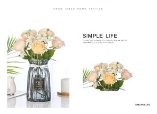 พร้อมส่ง［Becky home shop］แจกันดอกไม้ สีเทาแก้วโปร่งใสแจกันยุโรปห้องนั่งเล่นที่เรียบง่ายตกแต่งในสไตล์การจัดดอกไม้