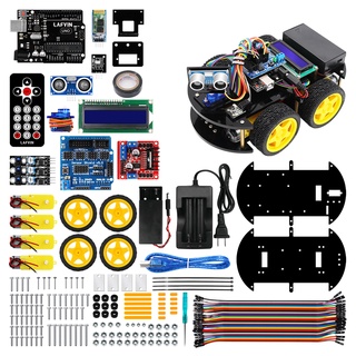 Lafvin ชุดโครงรถหุ่นยนต์อัจฉริยะ UNO R3 4WD พร้อมตัวสอน อเนกประสงค์ DIY สําหรับ Arduino