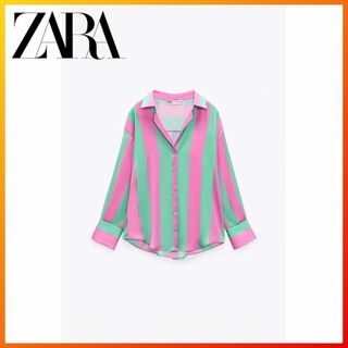 Zara ใหม่ เสื้อเชิ้ตแขนยาว ผ้าซาติน ผ้าไหม ทรงหลวม สําหรับผู้หญิง  7885138