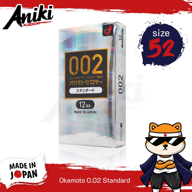 Okamoto 002 Zero Two ถุงยางญี่ปุ่น ฟิตกระชับเข้ารูปพอดี บางพิเศษ ขนาด 52 mm. (1 กล่อง) แบบ 12 ชิ้น