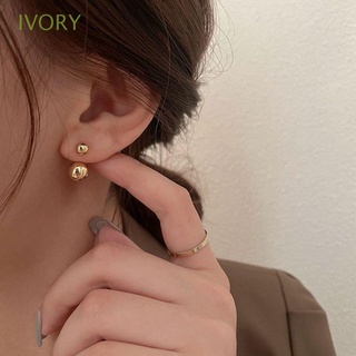 Ivory ต่างหูสตั๊ด ผู้หญิง หรูหรา เครื่องประดับ ทรงกลม บอล สีทอง สีเงิน อารมณ์ สไตล์เกาหลี ต่างหู