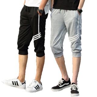 Mens Casual Elastic Waist Harem Shorts กีฬากางเกง 3/4 กางเกง Jogger การฝึกอบรม