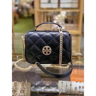 🔥สด-ผ่อน🔥🌸🌸 Tory Burch  Tory Burch Willa Mini Top Handel Black Leather Satchel 8.5"L x 2.5"W x 5.5"H