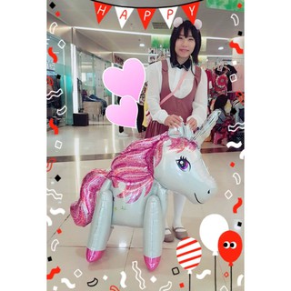 โพนี่ยูนิคอร์นขนาดจัมโบ้ สีขาว ยืนได้ ม้ายูนิคอร์นในเทพนิยาย Unicorn Foil Balloons